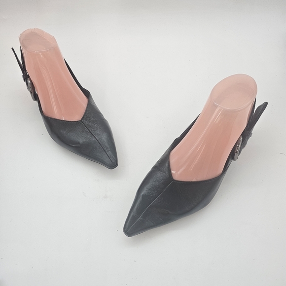 Jeffrey Campbell Black Scone Slingback Pointed Toe Flat Size 7 NWOB Leather - Picture 2 of 11